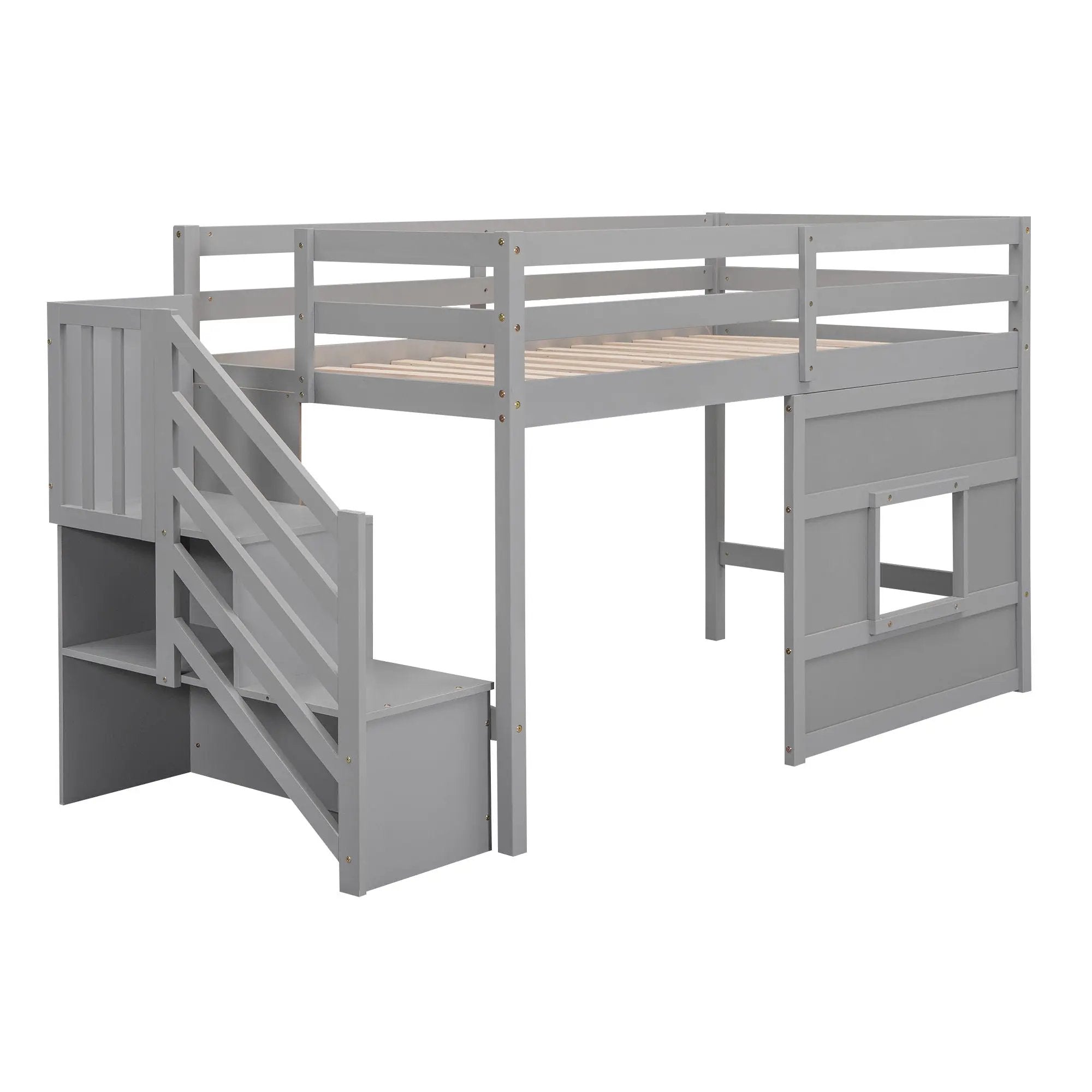 Loft Bed With Storage Staircase, Window & LED Light by Unique Piece Furniture