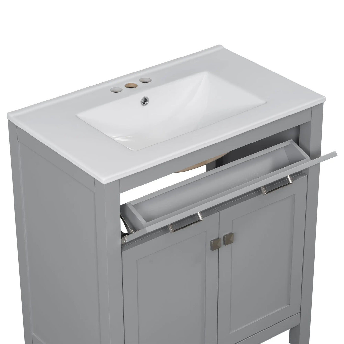 Bathroom Vanity With Ceramic Sink, Modern Single Bathroom Cabinet With 2 Doors And A Shelf, Soft Close Doors by HouseOfZazla