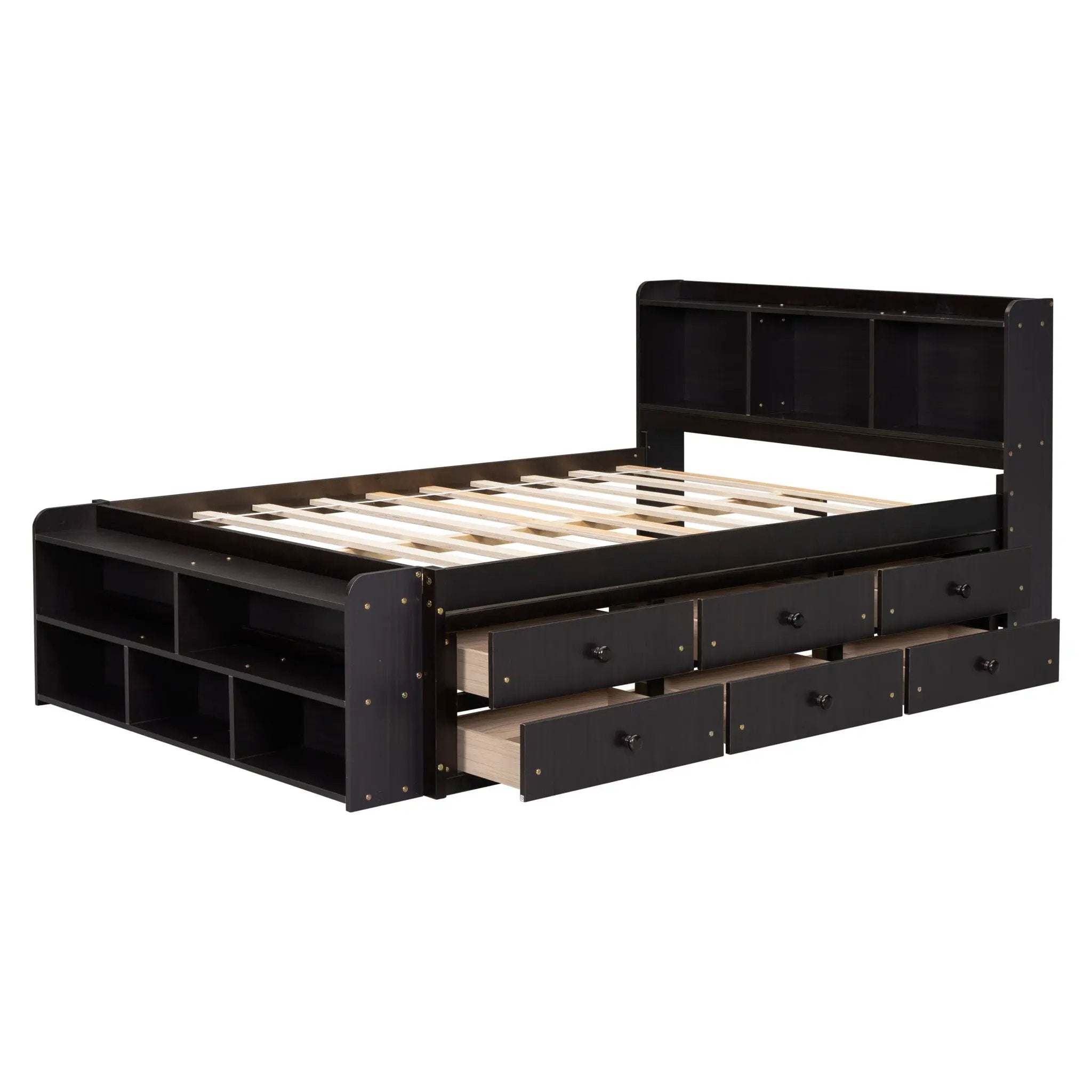Bed With Bookcase Headboard, Under Bed Storage Drawers And Bed End Storage Case by HouseOfZazla