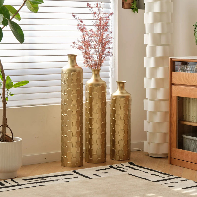 Floor Metal Vases Decorated White Metal Vases (Set of 3) Gorgeous Home Decoration Large Glazed Metal Vases - Golden by Unique Piece Furniture