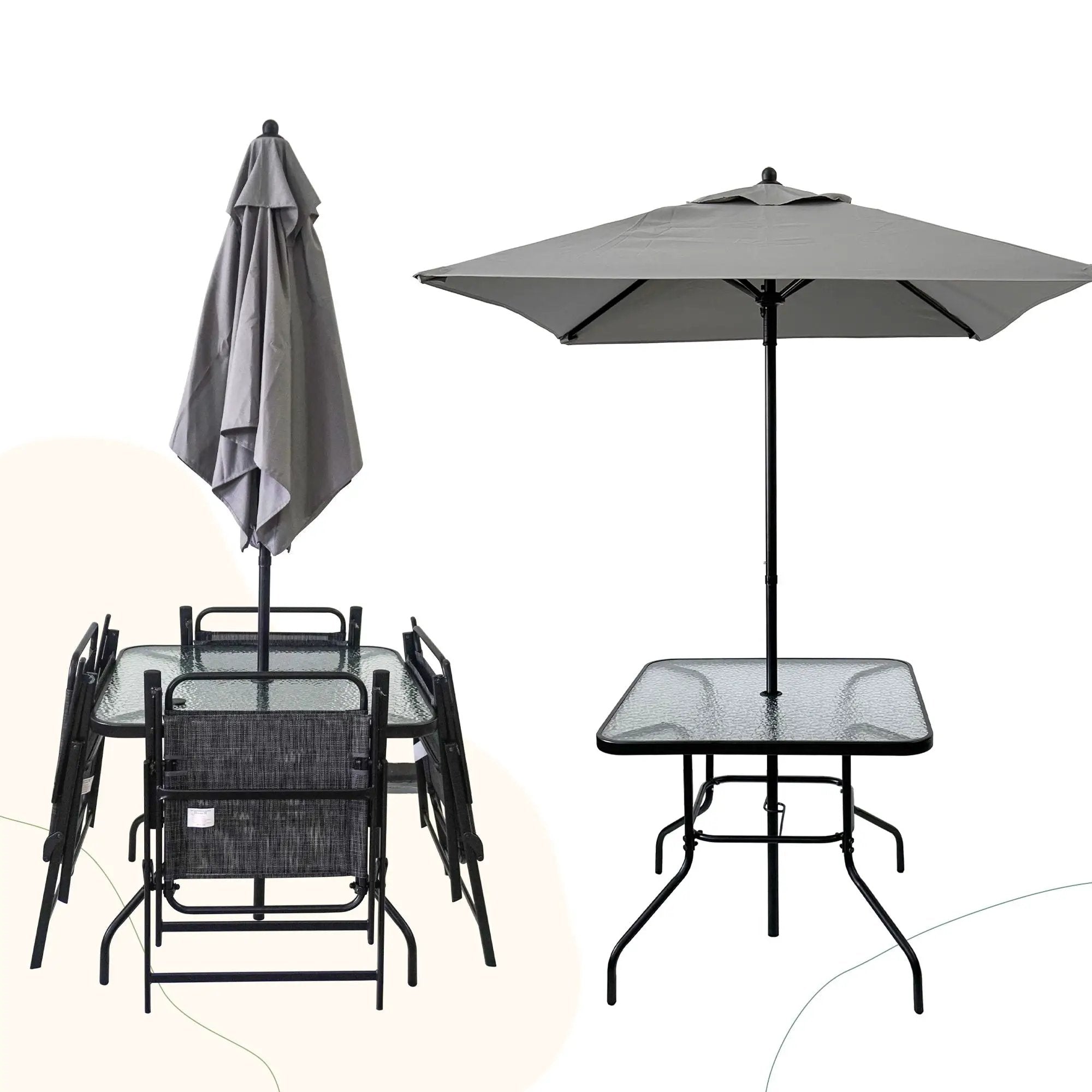 Outdoor Patio Dining Set For 4 People, Metal Patio Furniture Table And Chair Set With Umbrella - Black by Unique Piece Furniture