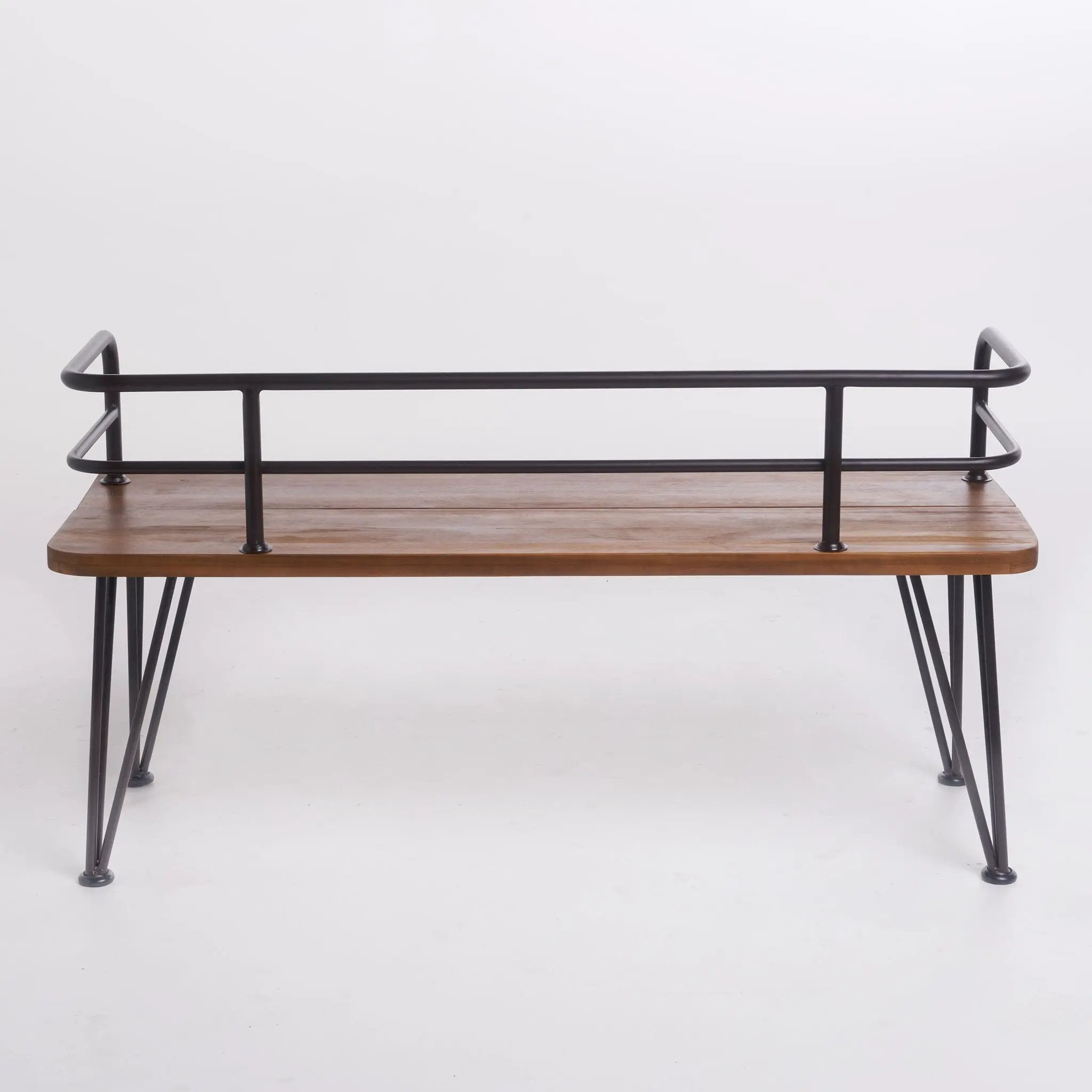 Outdoor Bench With Powder Coated Iron Frame - Teak by HouseOfZazla
