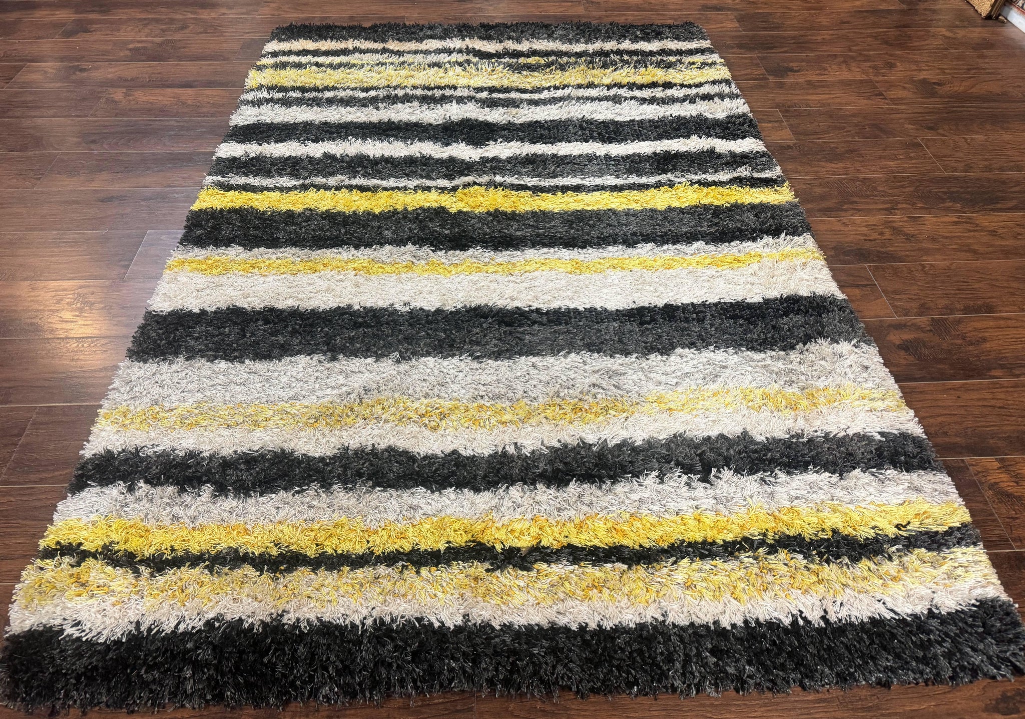 Shag Rug 5x8, Yellow Ivory Charcoal, Contemporary by Jewel Rugs