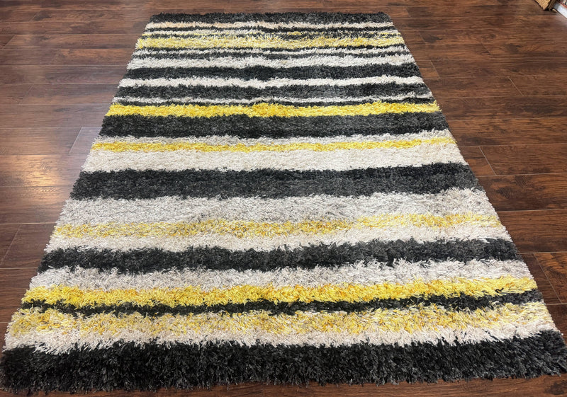 Shag Rug 5x8, Yellow Ivory Charcoal, Contemporary by Jewel Rugs