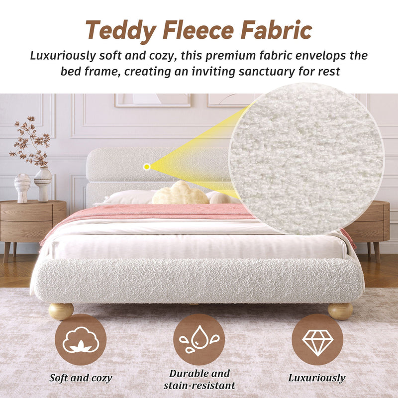 Queen Size Low Profile Upholstered Bed - White by HouseOfZazla