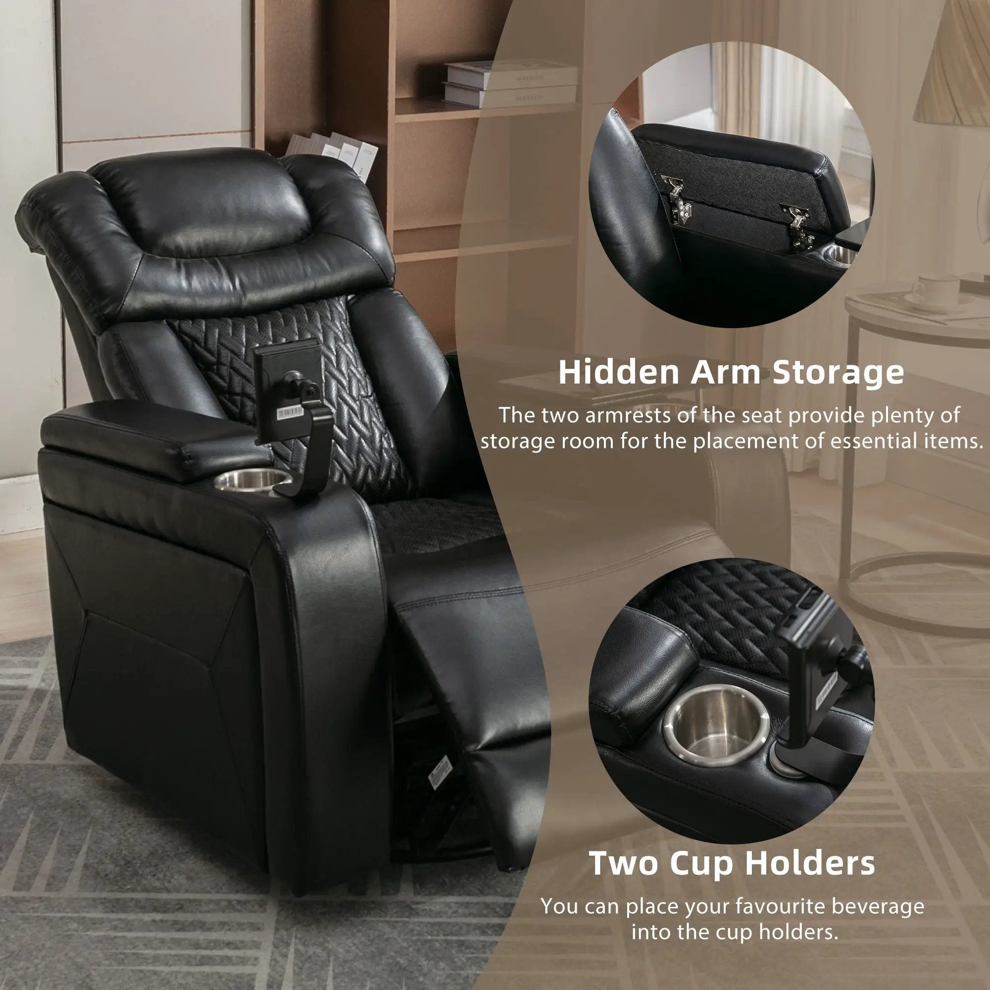270 Degree Swivel Power Recliner With Tray Table, Phone Holder, Cup Holder, USB Port by HouseOfZazla