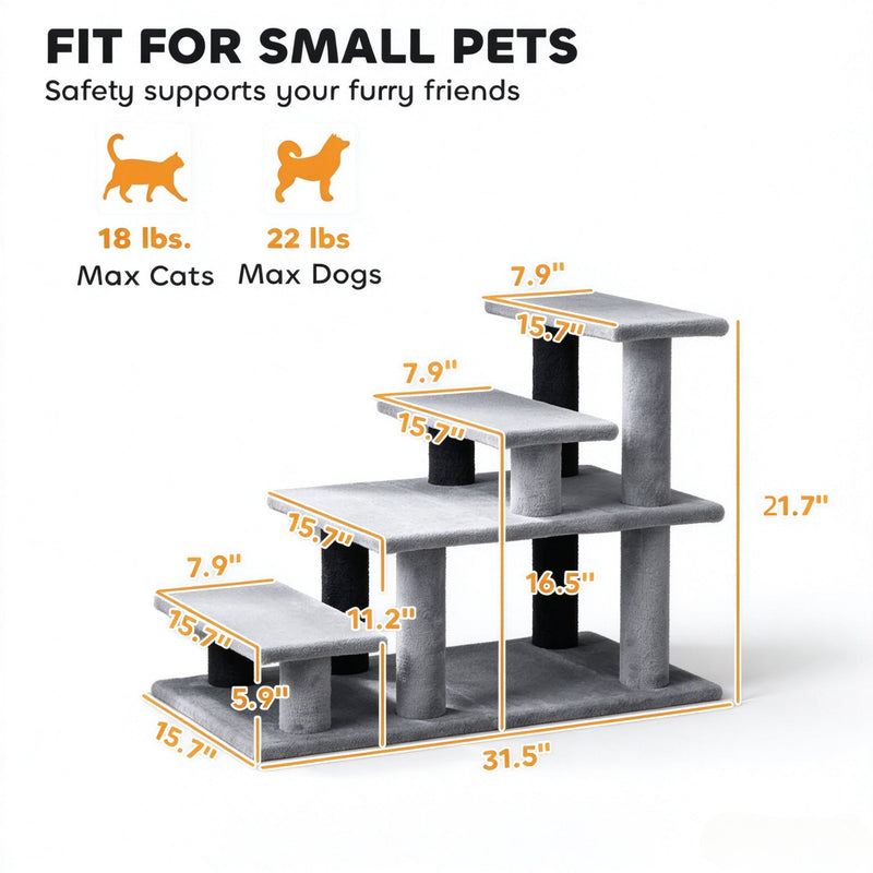 Modular Pet Cat Stairs with Flexible Setup - Particleboard & Plush, Gray/Black, photo 5 of 9