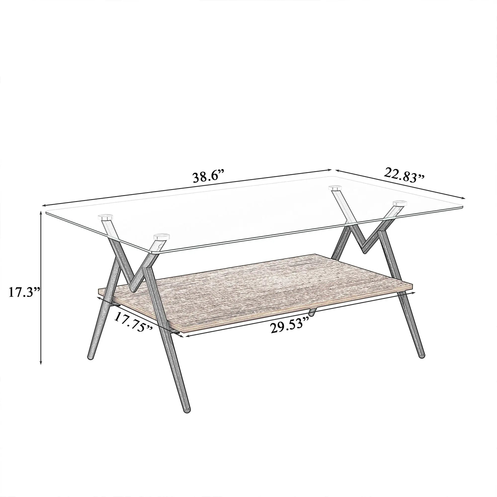 Rectangle Coffee Table With Tempered Glass Top And Shelf by Unique Piece Furniture