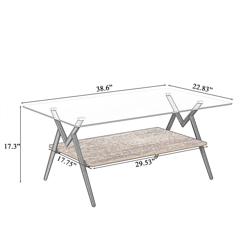 Rectangle Coffee Table With Tempered Glass Top And Shelf by Unique Piece Furniture