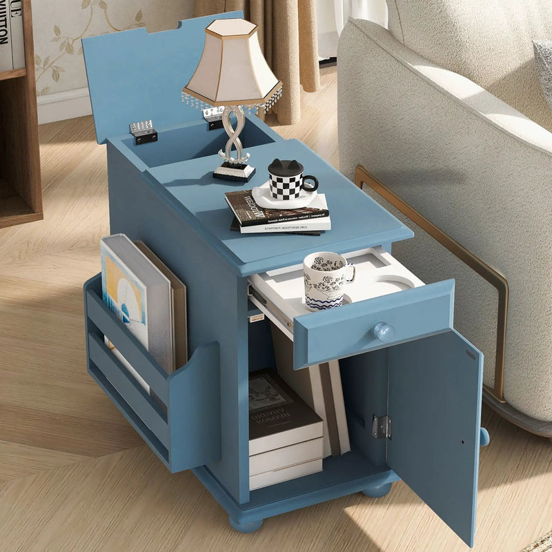 Vintage Flip Top Side Table With USB Ports by HouseOfZazla
