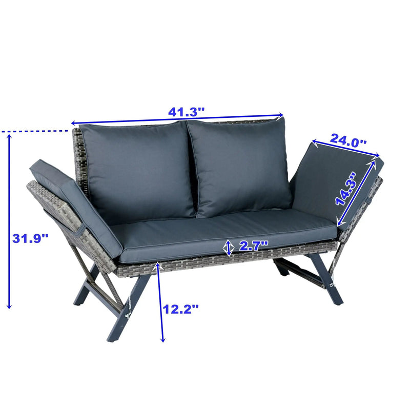 1 Pieces Patio Wicker Side Foldable Bench Patio Backyard Conversation Bench Gray Wicker - Dark Gray by Unique Piece Furniture