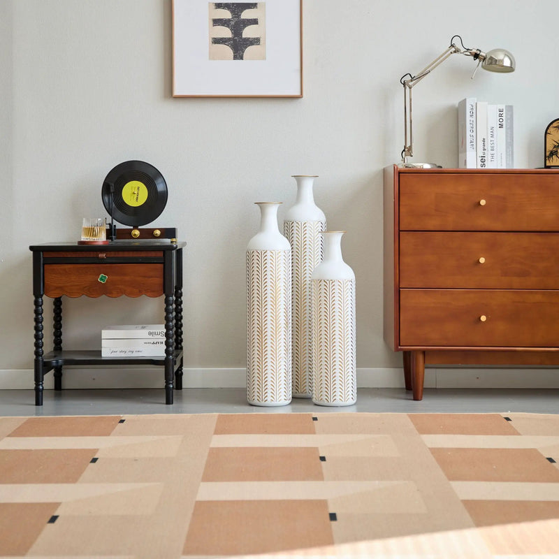 Floor Metal Vase Modern Style Decoration Home Metal Vase 3 Piece Set Gorgeous Home Decoration Large Glazed Metal Vase - Gold / White by HouseOfZazla