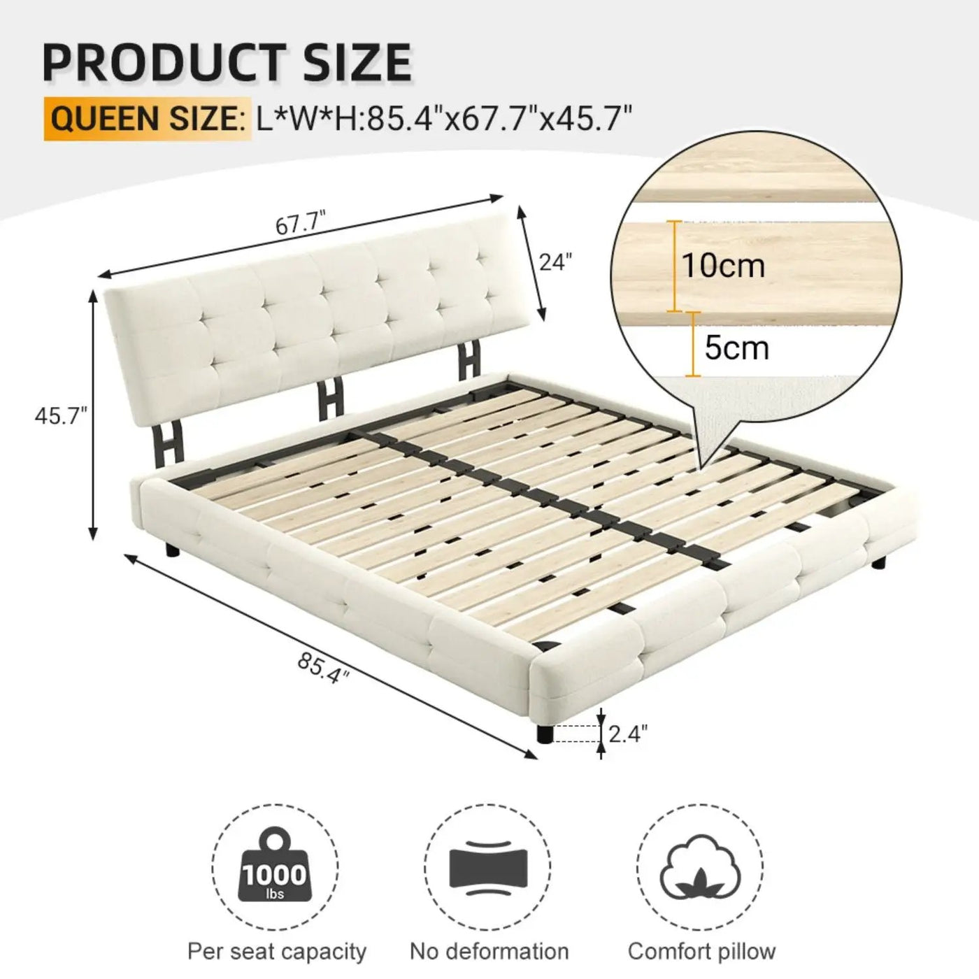 Tufted Headboard With Extra-Large Ultra-Soft Cloud Pillow Design by HouseOfZazla