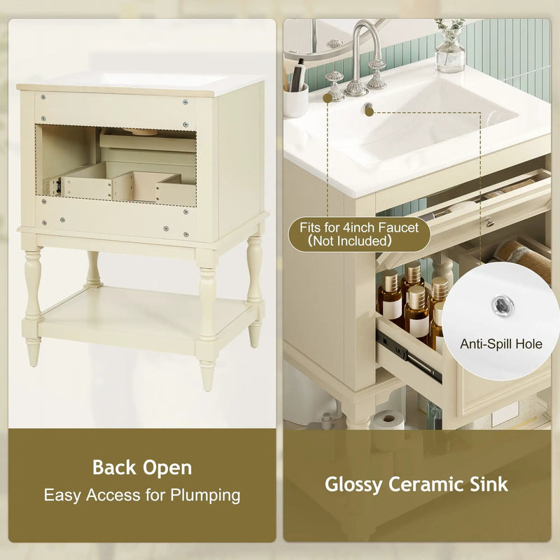 Bathroom Vanity With Sink, 2 Drawers Storage Cabinet, Open Shelf by Unique Piece Furniture