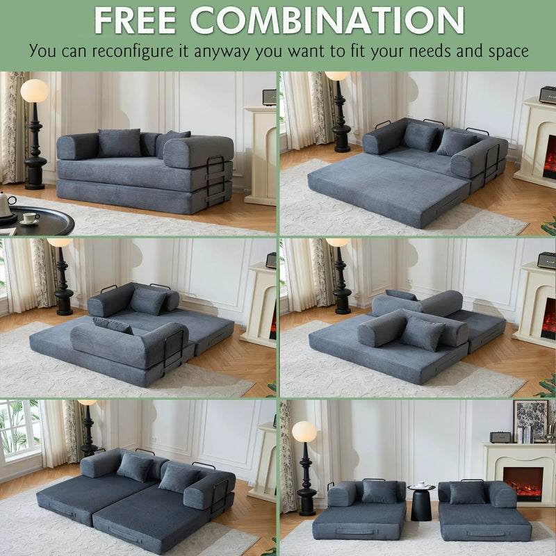 59" Convertible Sleeper Sofa Bed with Cylindrical Pillow - Gray by HouseOfZazla