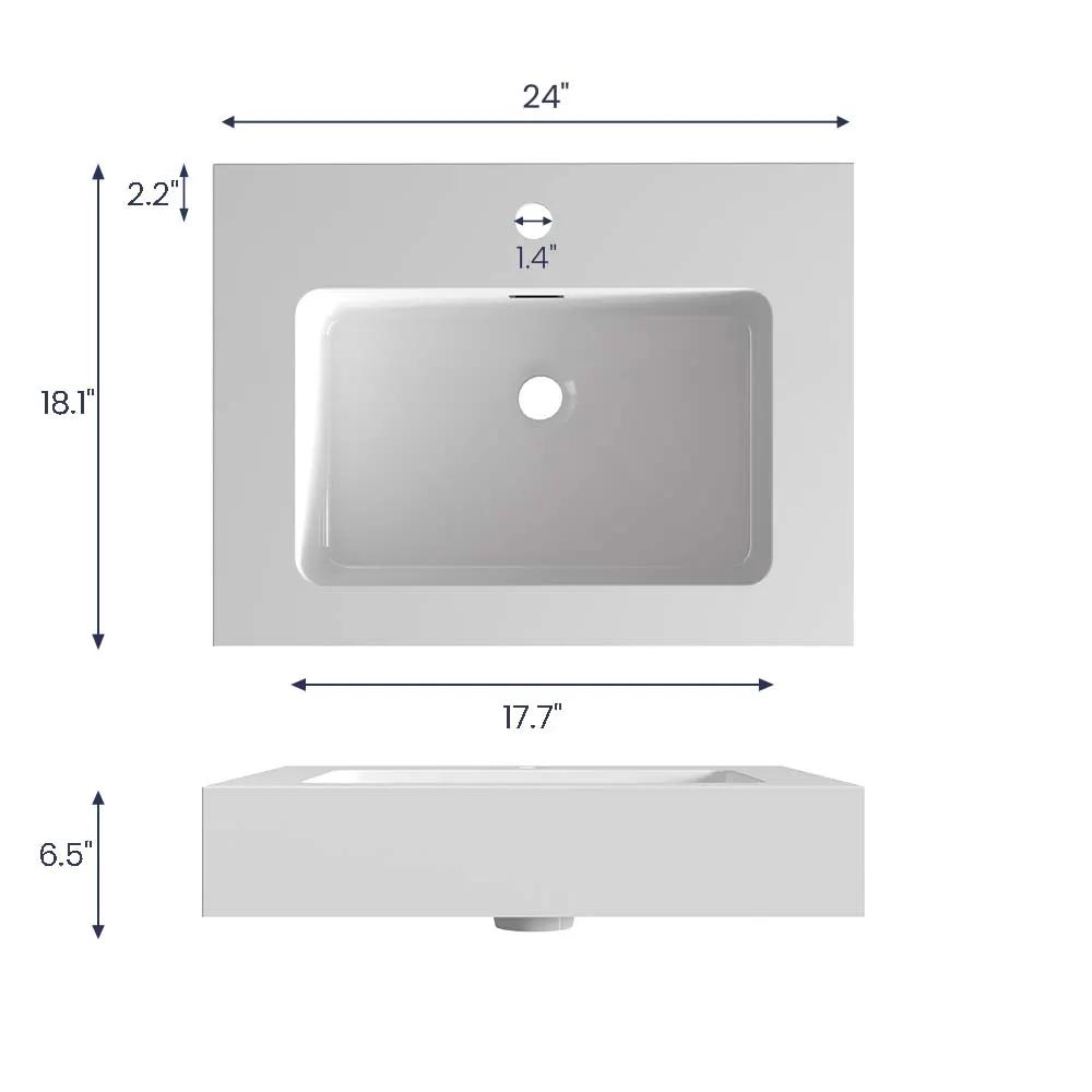 Glossy White Integrated Solid Surface Basin Without Drain & Faucet by HouseOfZazla