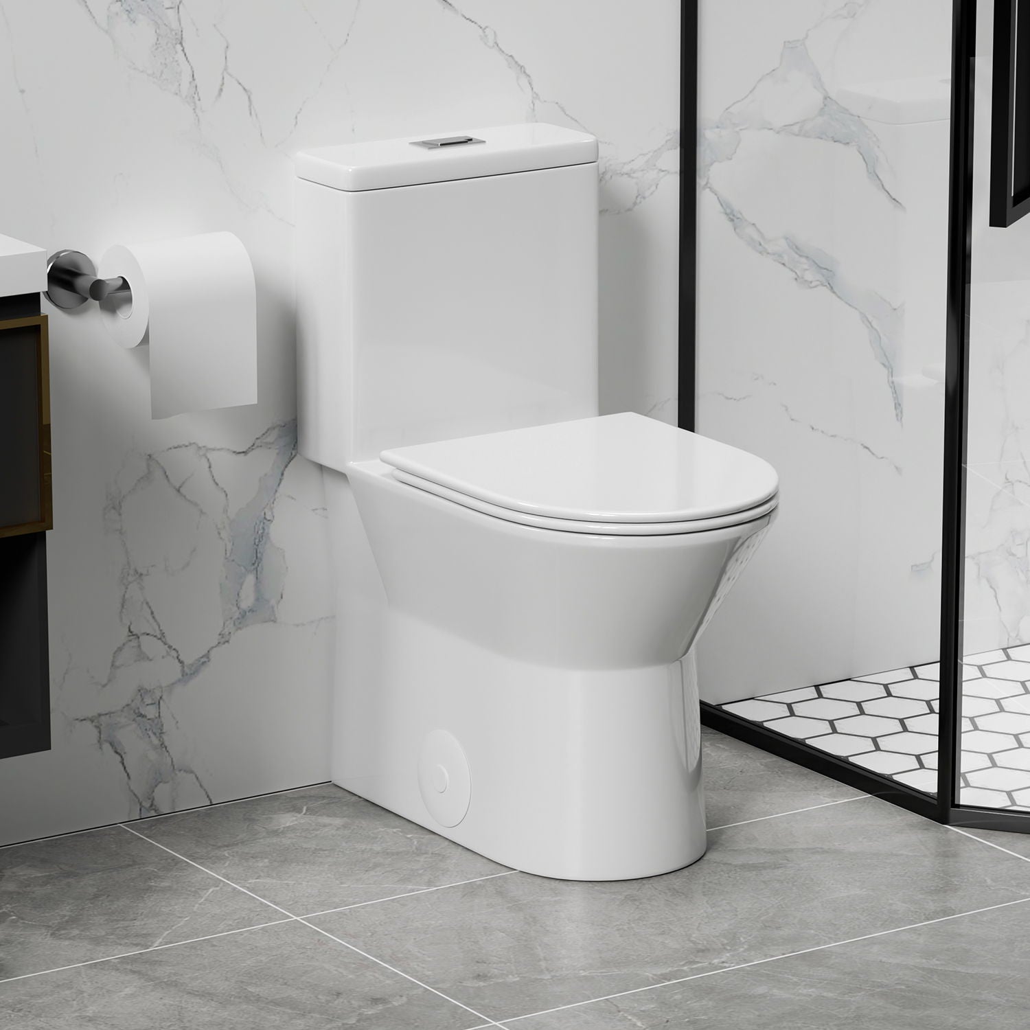 1 Piece Toilet With Dual Flush & Rimless Bowl - Glossy White by HouseOfZazla
