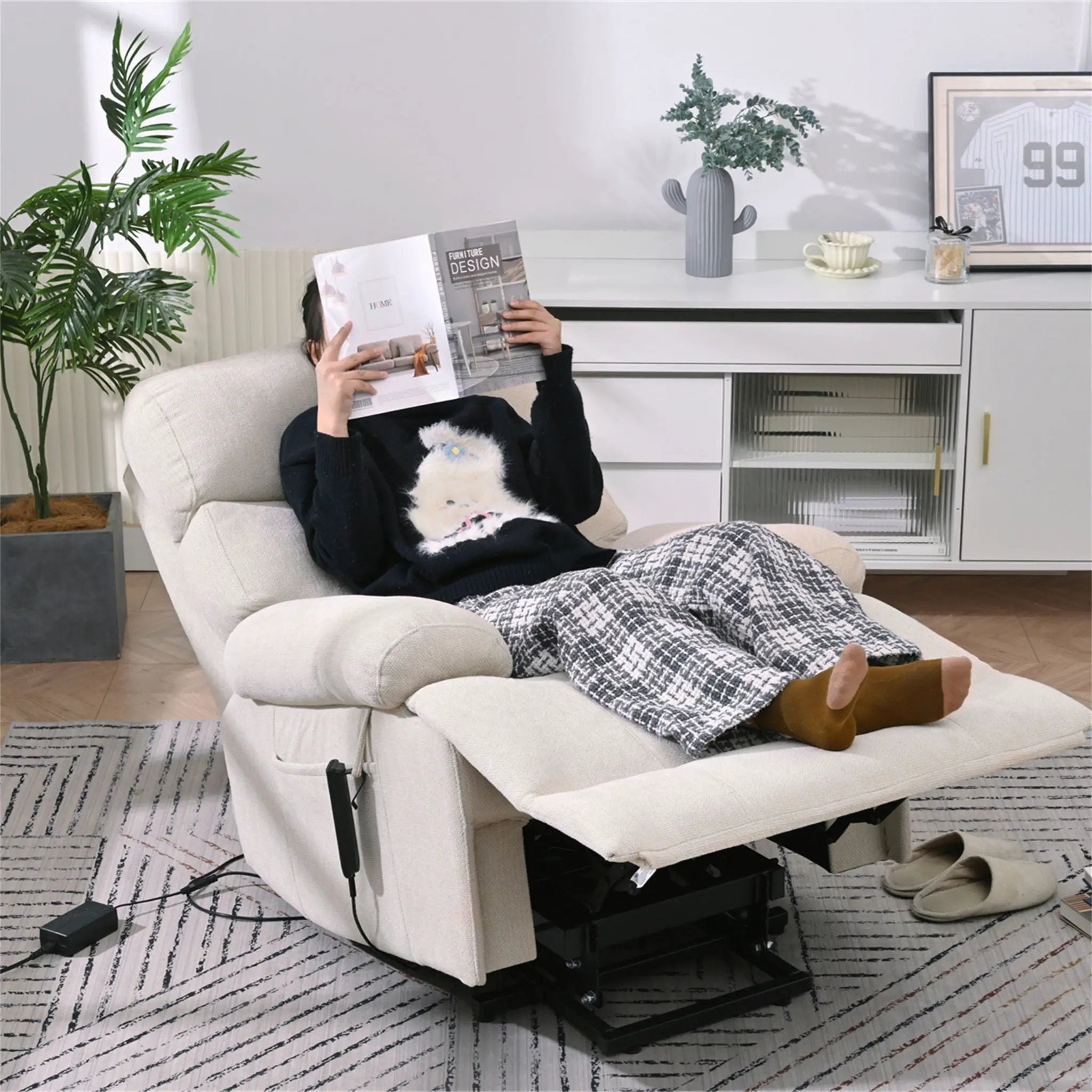 Oversized Power Lift Recliner Chai With Remote Control, Side Pocket, Spacious Seat by Unique Piece Furniture