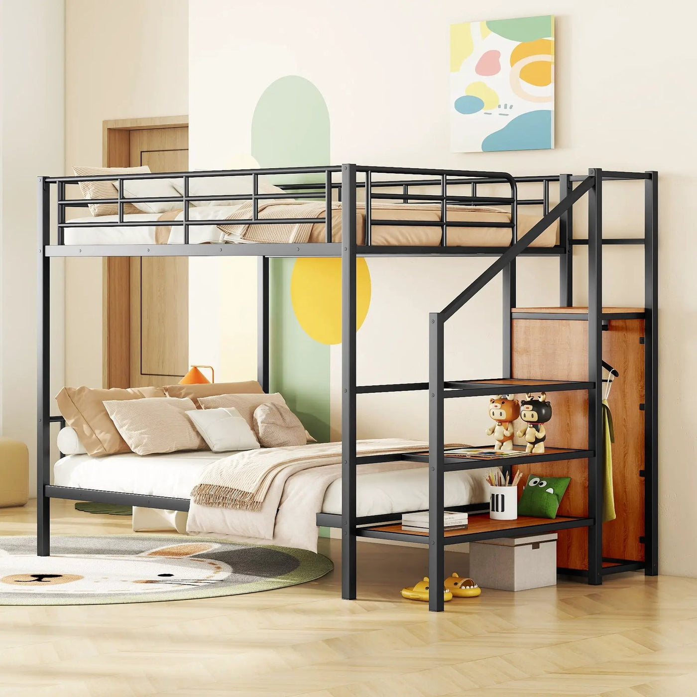 Bunk Bed With Lateral Storage Ladder And Wardrobe by HouseOfZazla