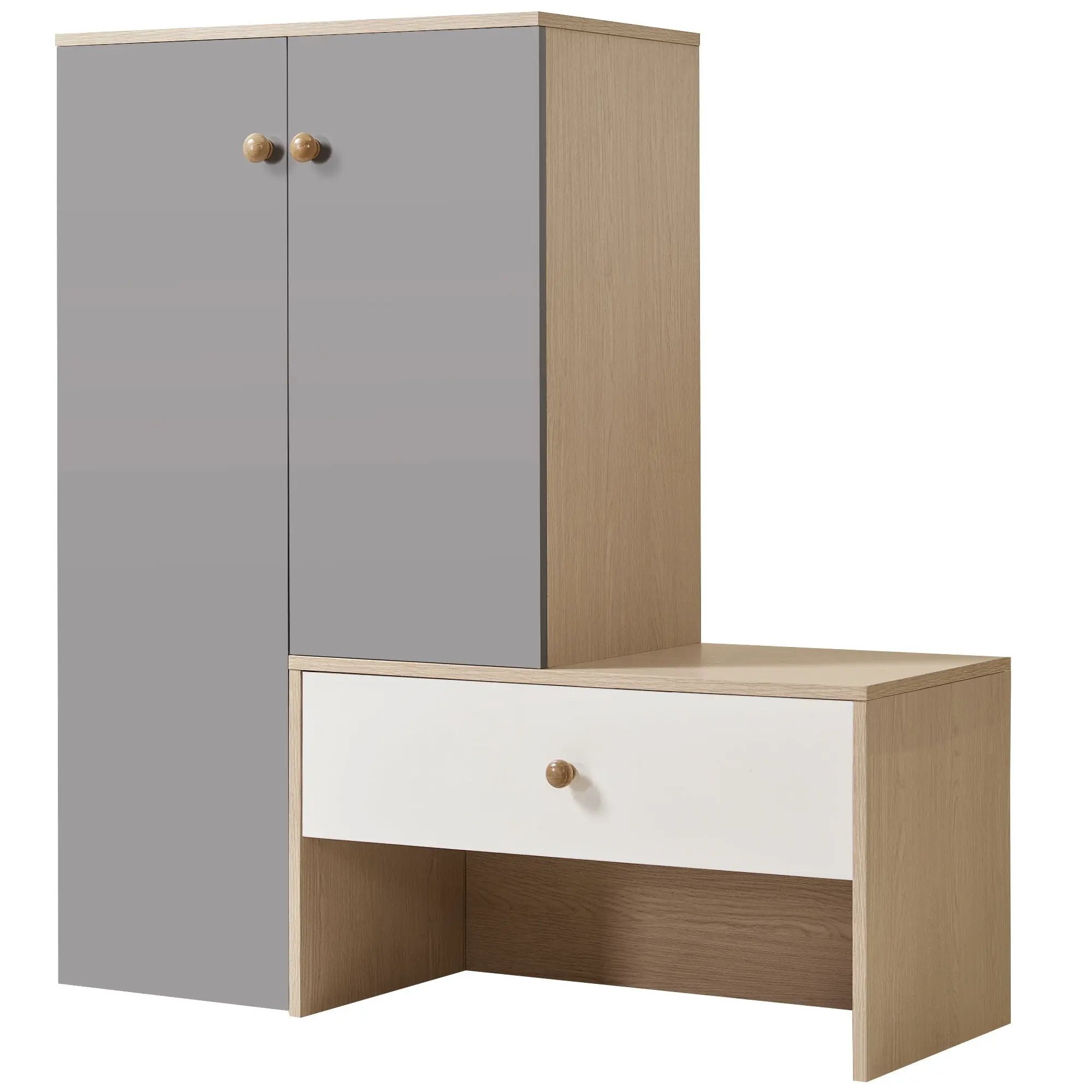 Modern Multi Functional Shoe Storage Bench & Cabinets With Adjustable Shelves - Gray / Natural Wood / White by HouseOfZazla