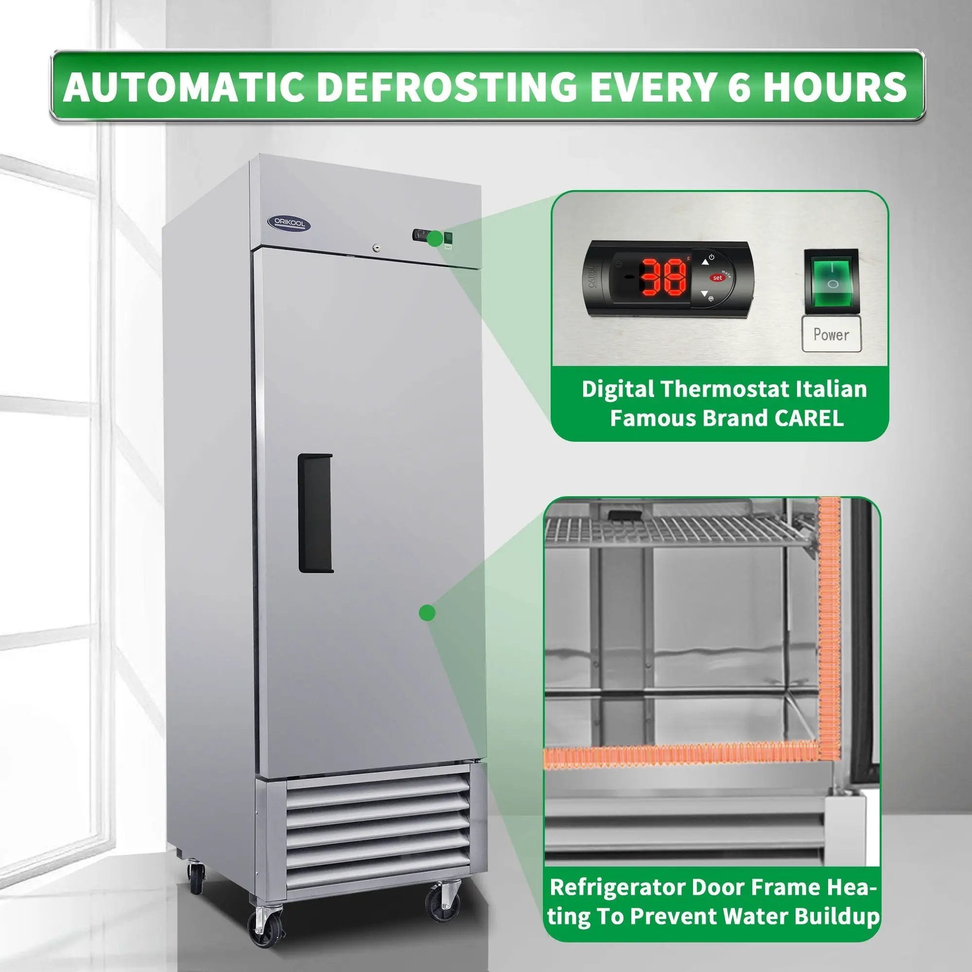 Commercial Refrigerator 23 Cu.Ft With 1 Solid Door Reach-In Refrigerators Stainless Steel Etl Approved Upright Fridge Storage - Silver by HouseOfZazla