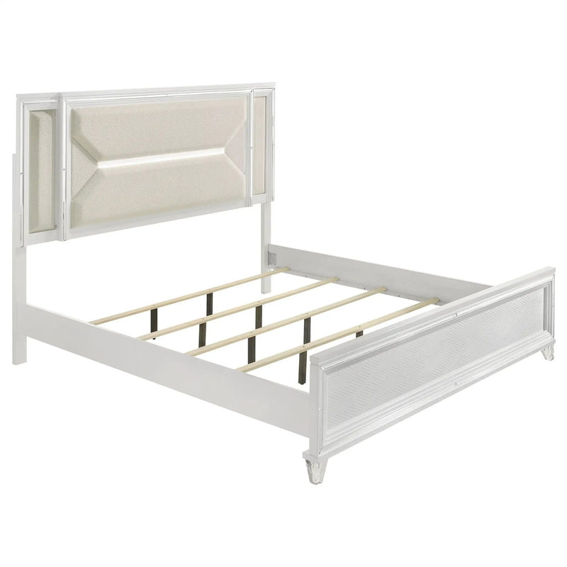 Marmore 64-inch Eastern King Panel Bed LED Headboard White by Unique Piece Furniture