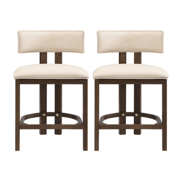 26" Counter Height Bar Stool, Upholstered Counter Stools (Set of 2) - Walnut & Beige