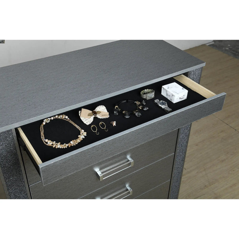 Lorenzo - Chest With Hidden Jewelry Compartment And Bar Handle - Silver by HouseOfZazla