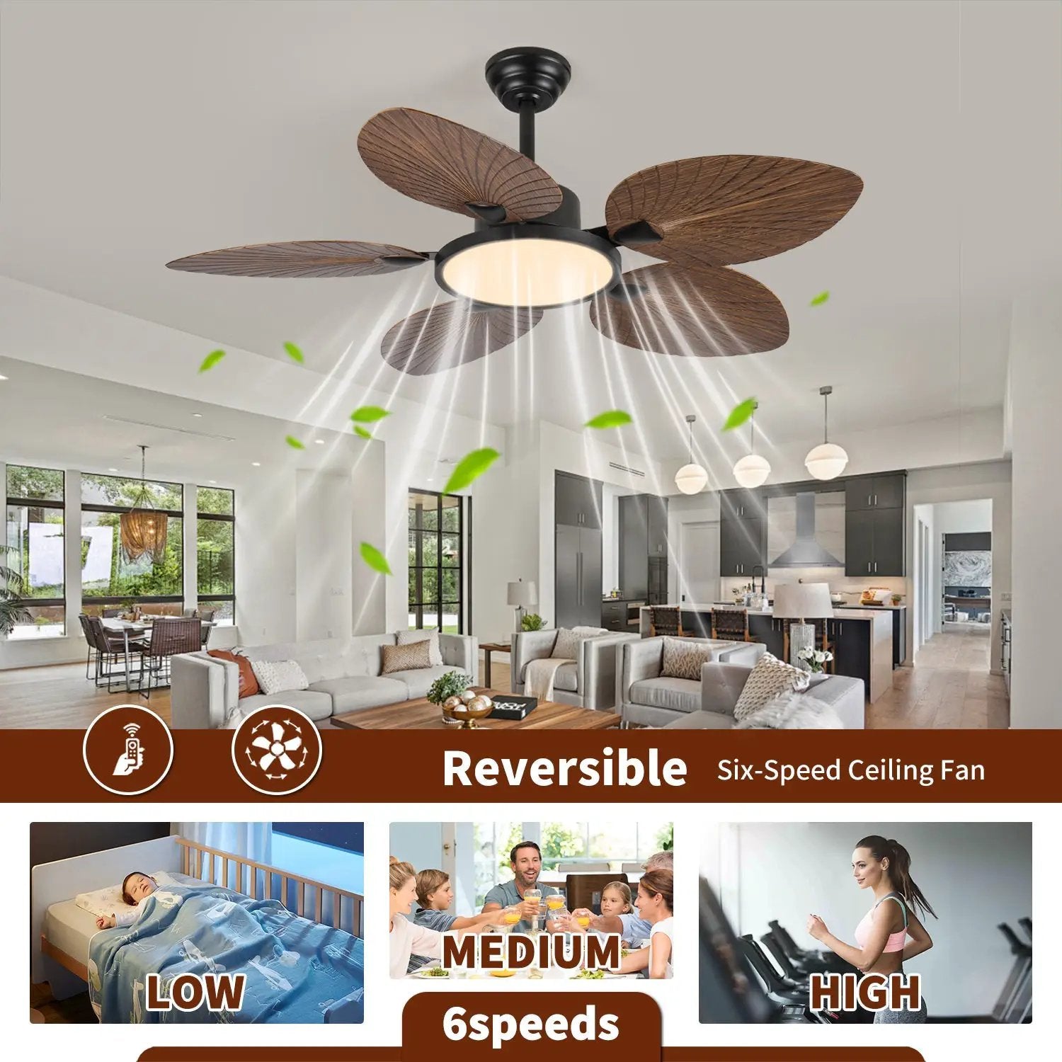 52-Inch Tropical Palm Leaf Ceiling Fan with Lights & Remote Control by HouseOfZazla