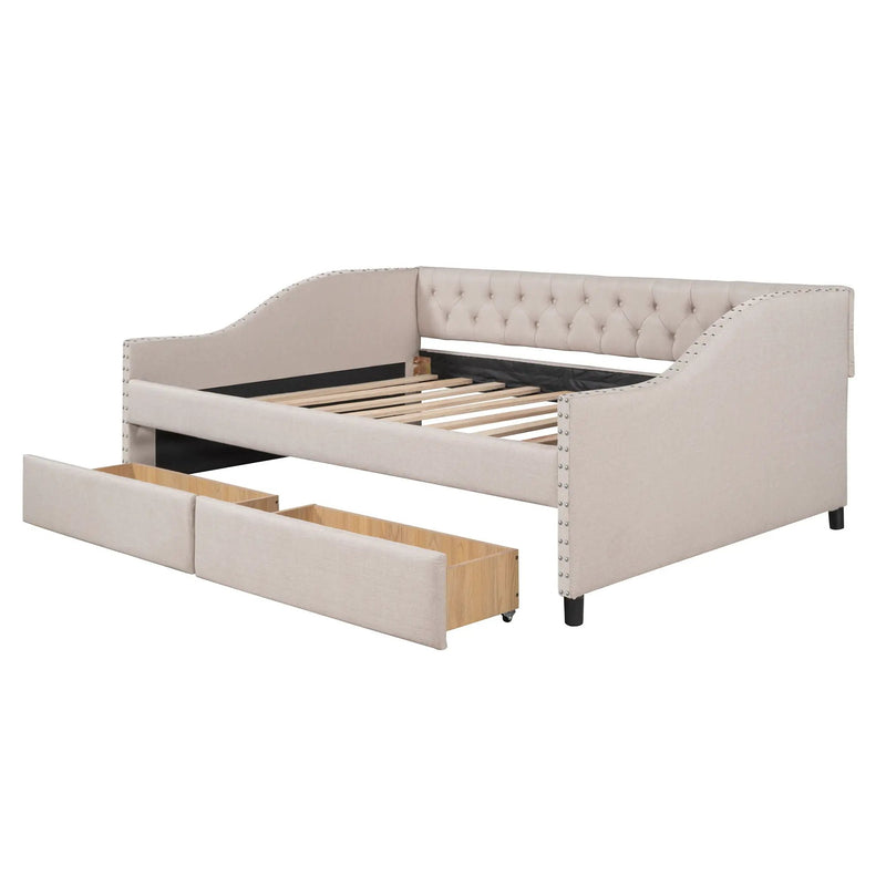 Upholstered Daybed With Two Drawers, Wood Slat Support by Unique Piece Furniture