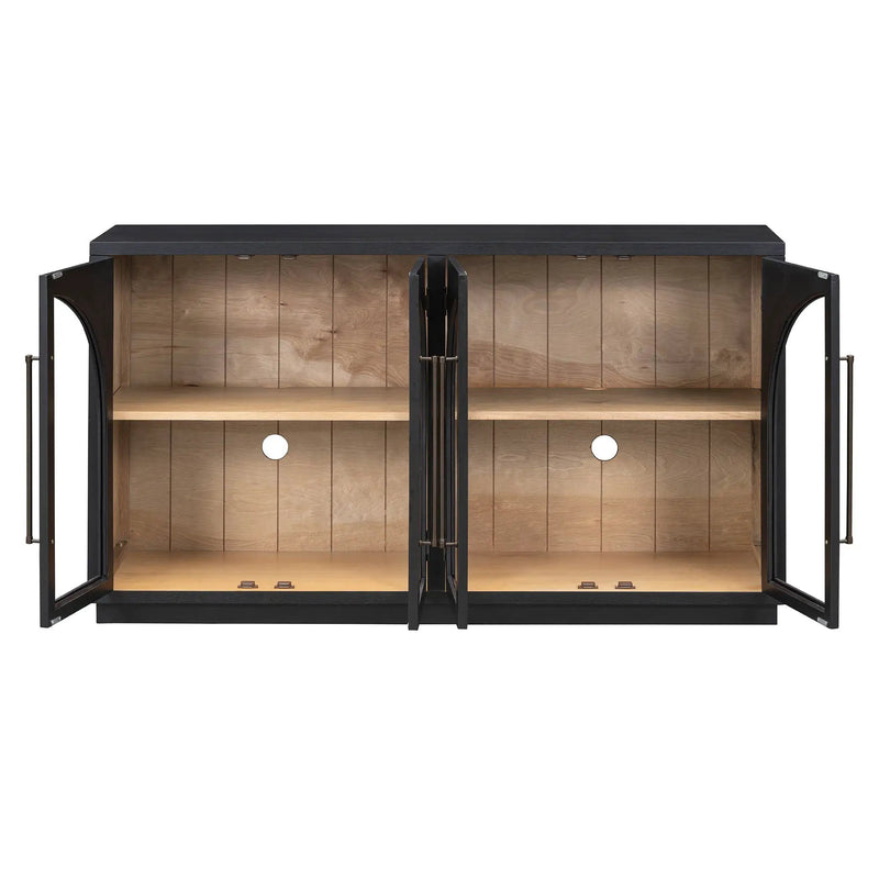 4-Door Large Storage Sideboard Buffet Cabinet with Glass Doors Arched Cabinet (Black) by HouseOfZazla