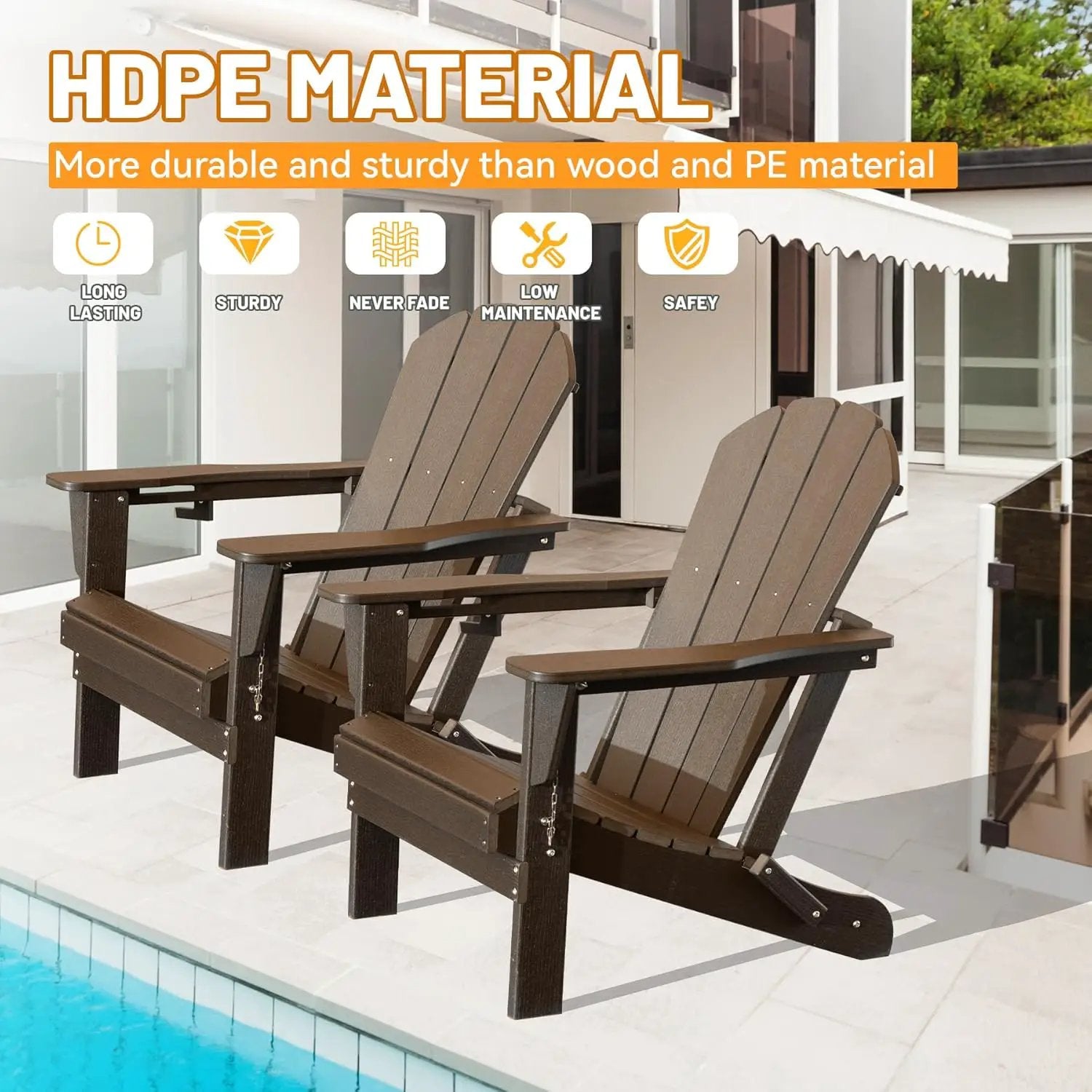 Adirondack Chairs Set of 2 with Cup Holder - Brown HDPE Outdoor Chairs by HouseOfZazla