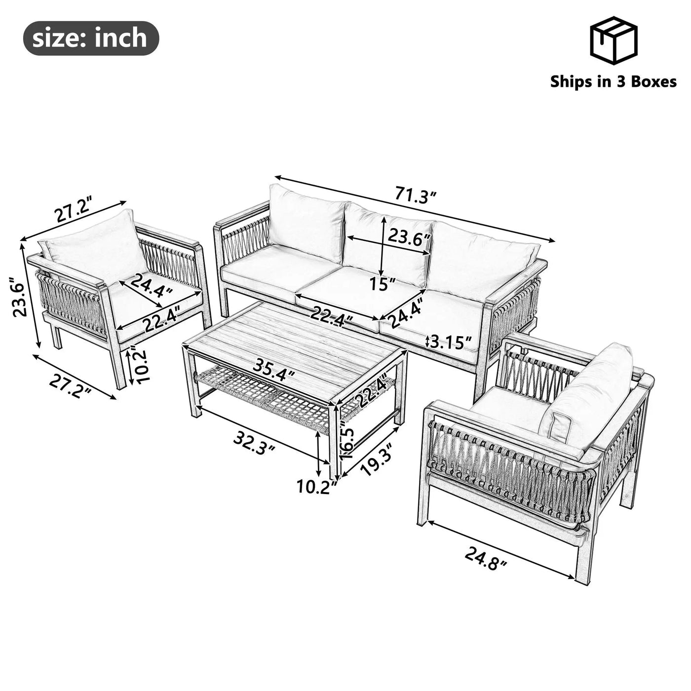 4 Pieces Outdoor Sectional Sofa Set 5 Person Patio Seating Group Outdoor Conversation Set With Cushions And A Coffee Table For Patios by Unique Piece Furniture