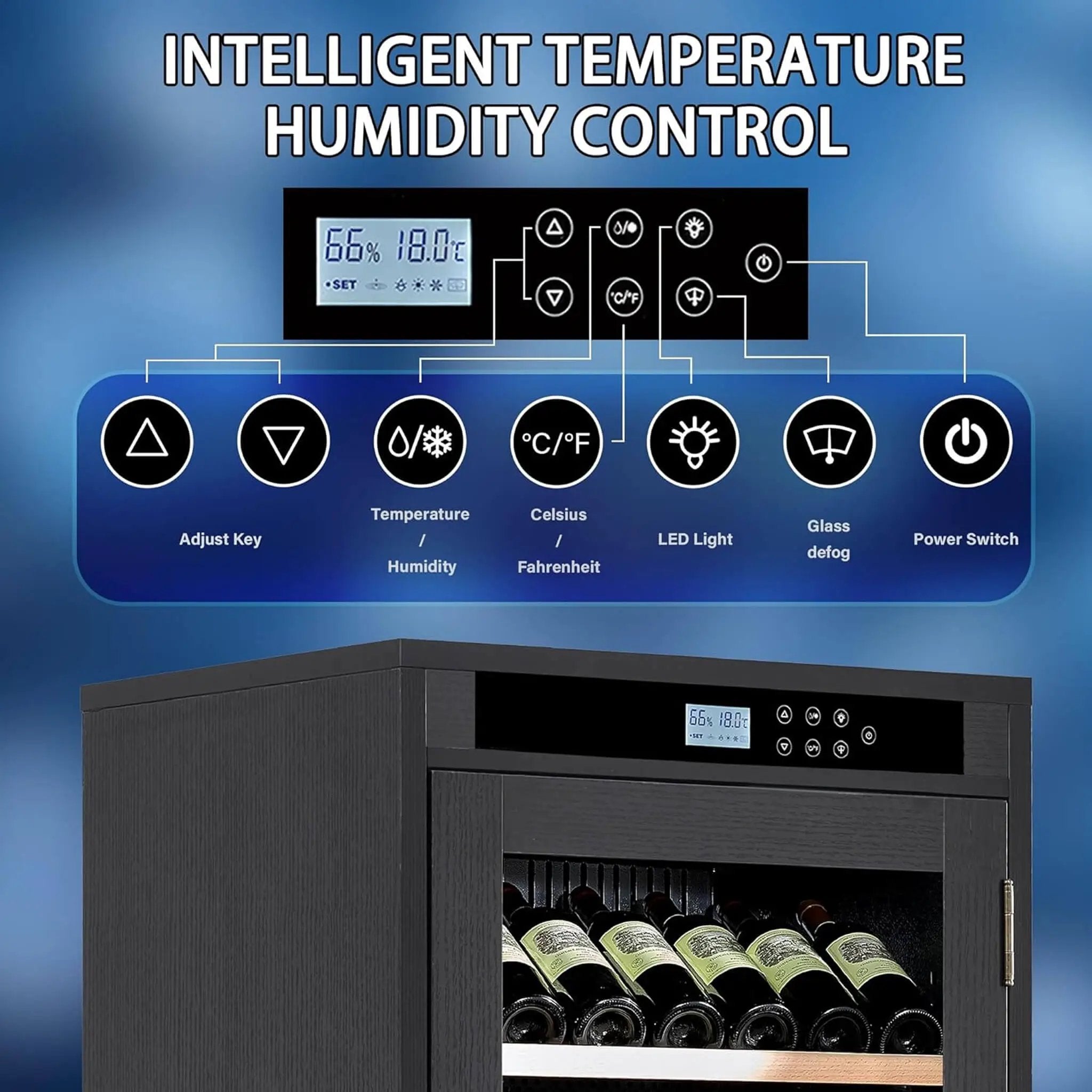 Nuvia 69-Bottle 7.6 Cu.Ft Freestanding Smart Wooden Wine Cooler With LED Touch Display (SAK24861) by SAKSBY WHOLESALE