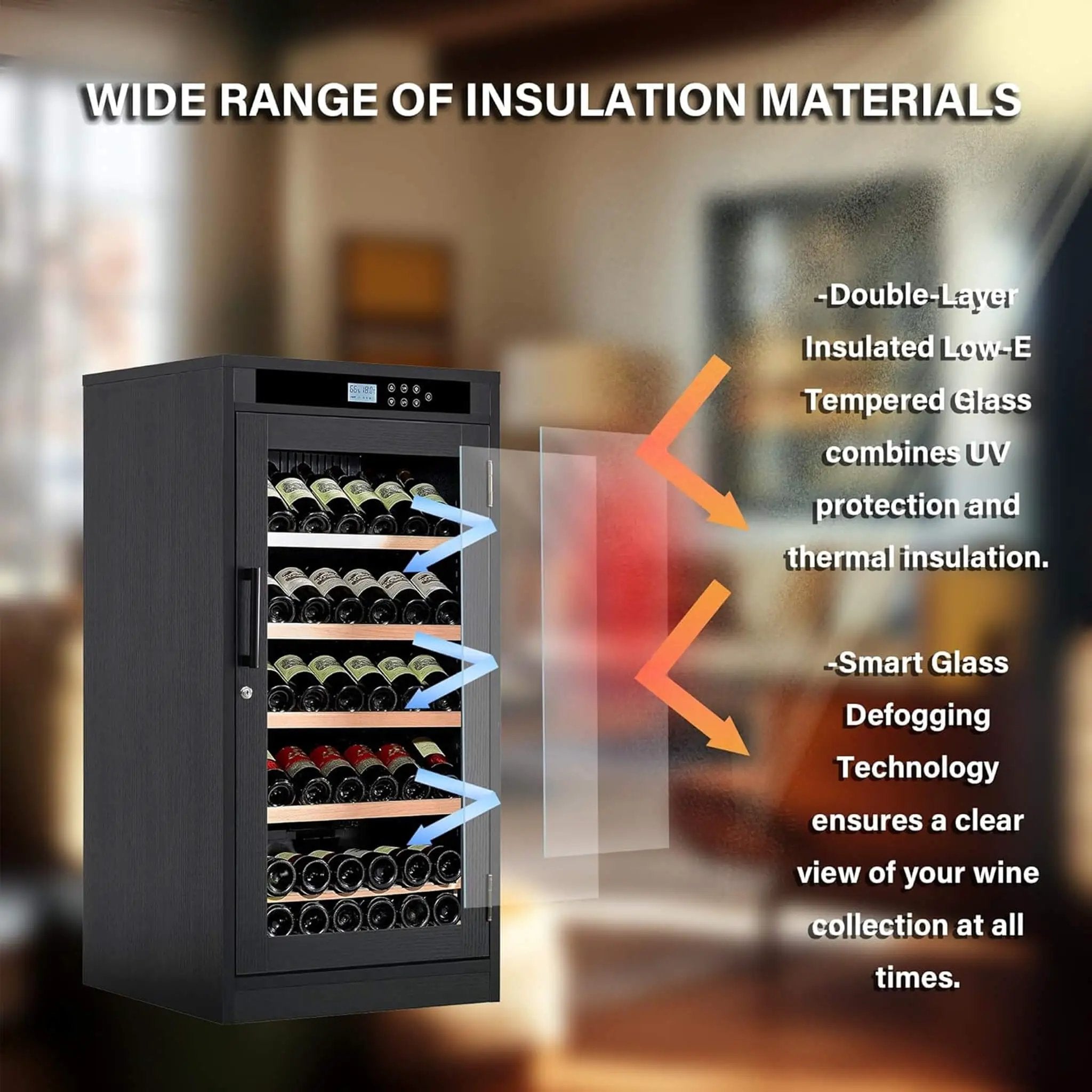Nuvia 69-Bottle 7.6 Cu.Ft Freestanding Smart Wooden Wine Cooler With LED Touch Display (SAK24861) by SAKSBY WHOLESALE
