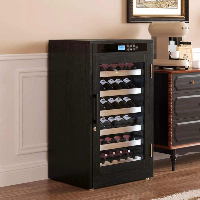 Nuvia 69-Bottle 7.6 Cu.Ft Freestanding Smart Wooden Wine Cooler With LED Touch Display (SAK24861) by SAKSBY WHOLESALE