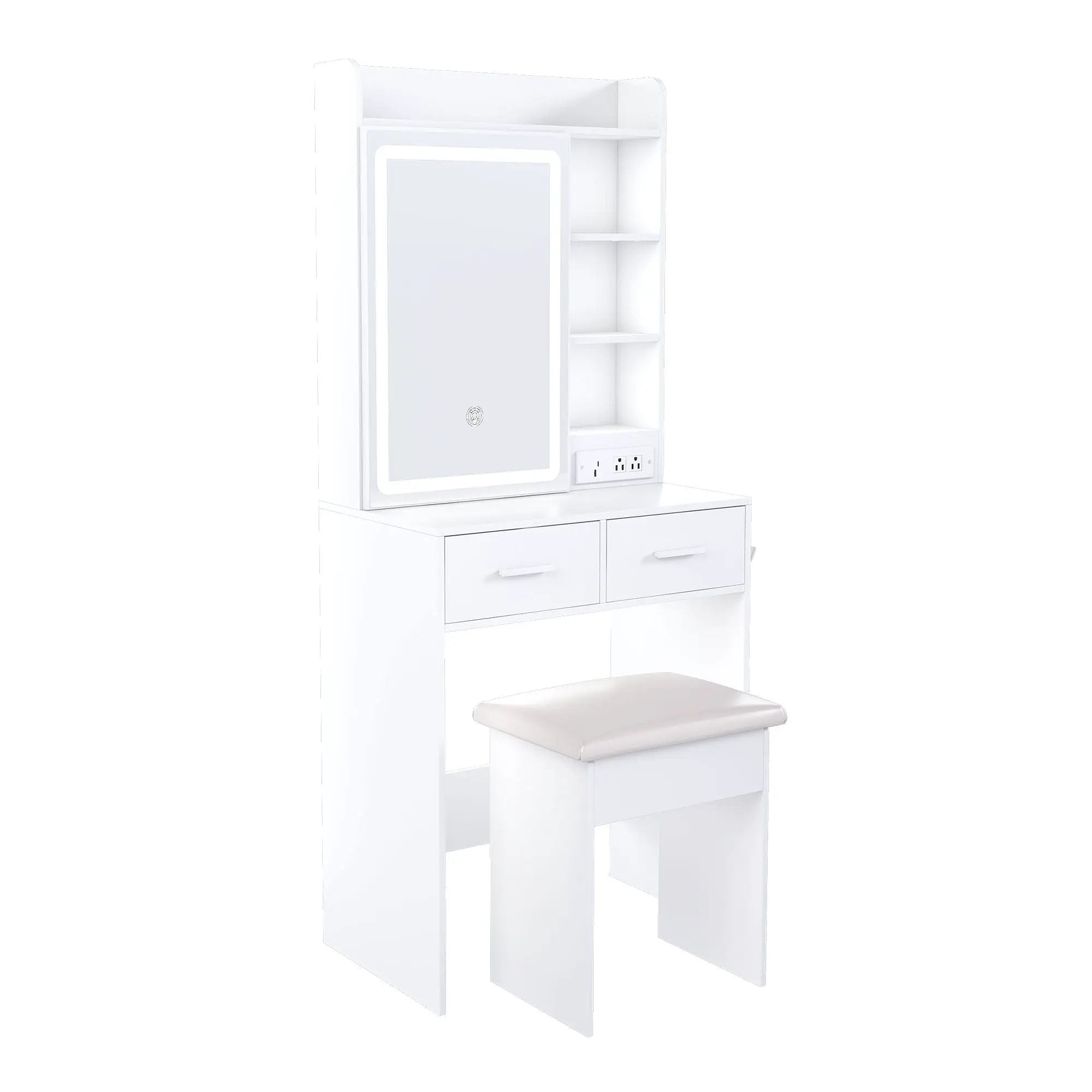 Space Saving Makeup Vanity Desk With Mirror & Adjustable LED Lights by HouseOfZazla