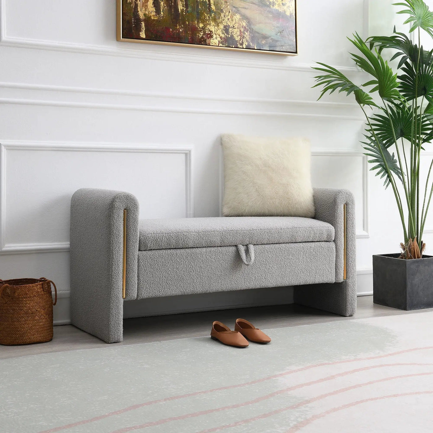 Modern Teddy Upholstered Large Bed End Bench With Arms And Storage by HouseOfZazla