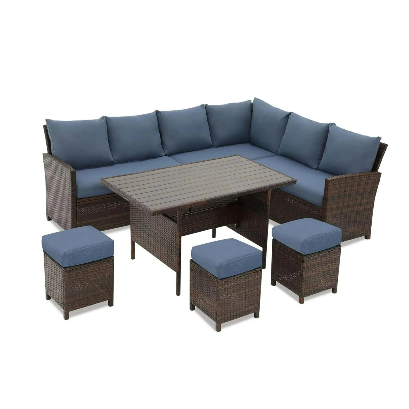 7 Piece Patio Dining Set With Cushions, Modular Sectional Sofa & Storage Table by HouseOfZazla
