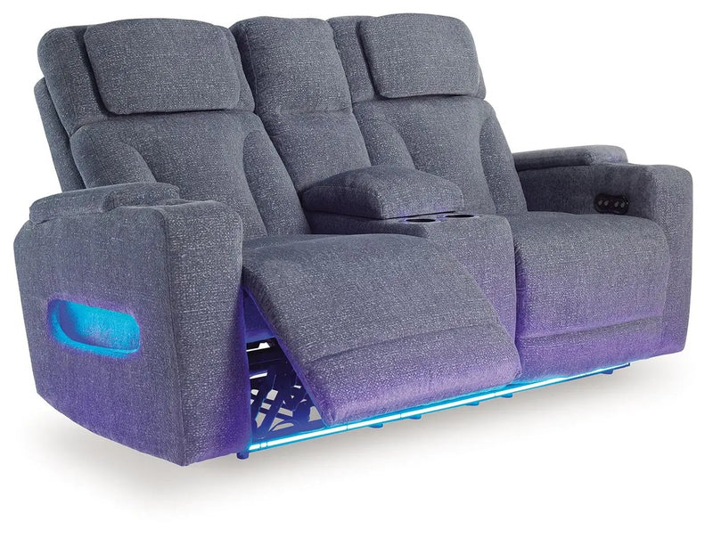 Studio Cave - Power Reclining Loveseat with Console - Steel by Unique Piece Furniture