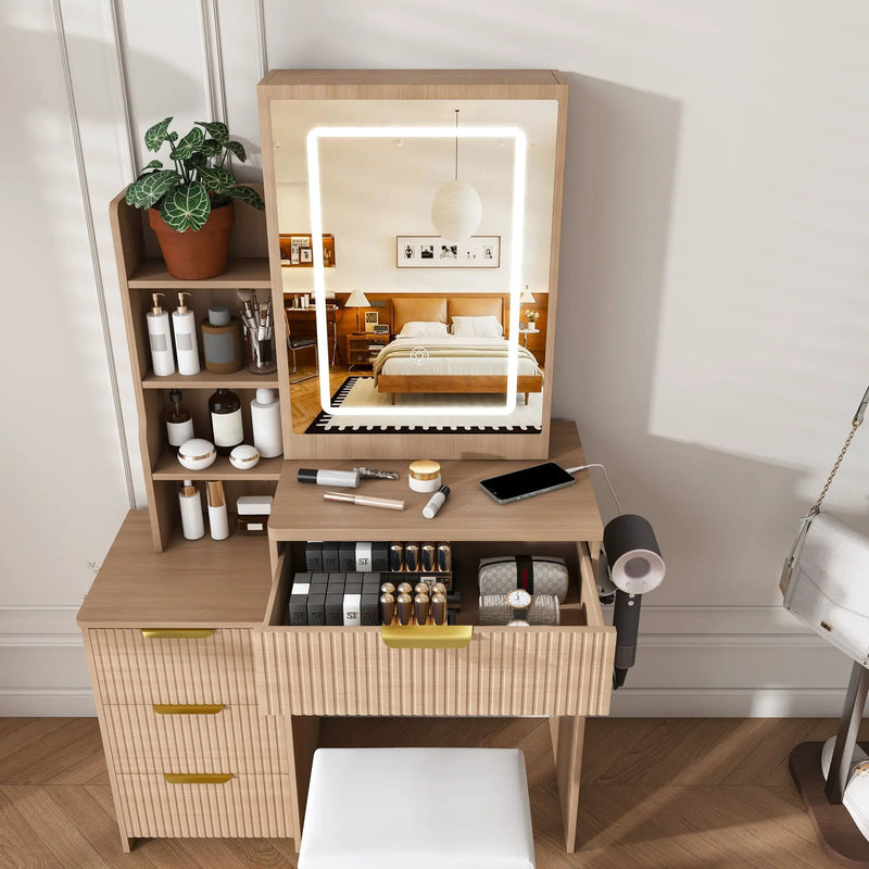 Modern Vanity Desk With 3 LED Lighting Modes, 4 Drawers by HouseOfZazla
