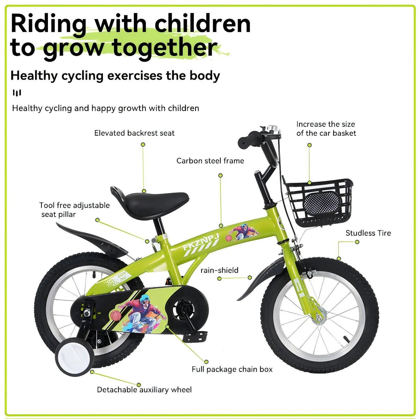 Fkznpj - 18" Sporty Kids Bike With Training Wheels And Stand Adjustable Saddle Suitable For Boys And Girls Aged 5 - 10 Years Tall Height 39 - 49" Available In A Variety Of Colors by HouseOfZazla
