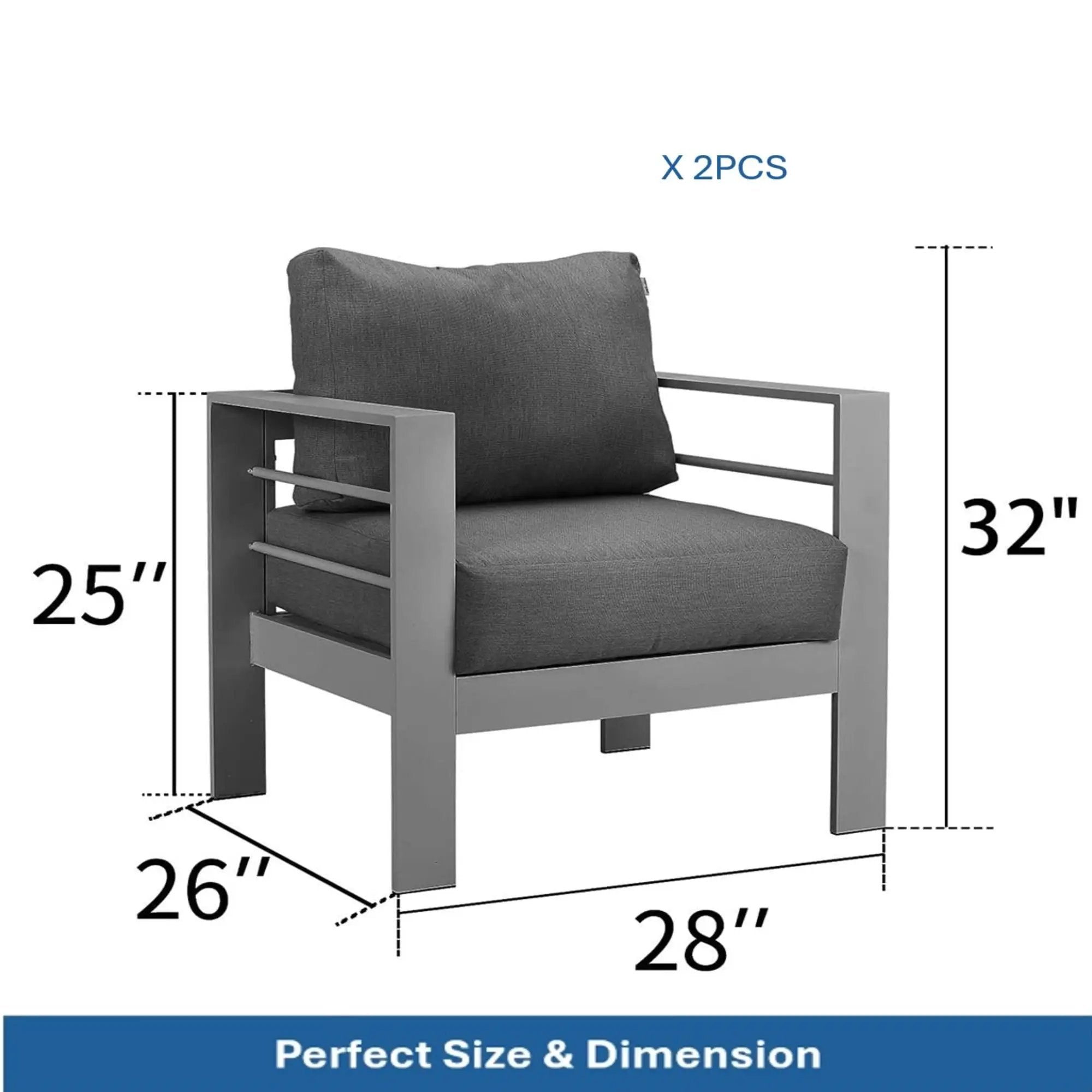 Patio Armchairs With Thick Cushions, All Weather (Set of 2) - Gray / Gray by HouseOfZazla