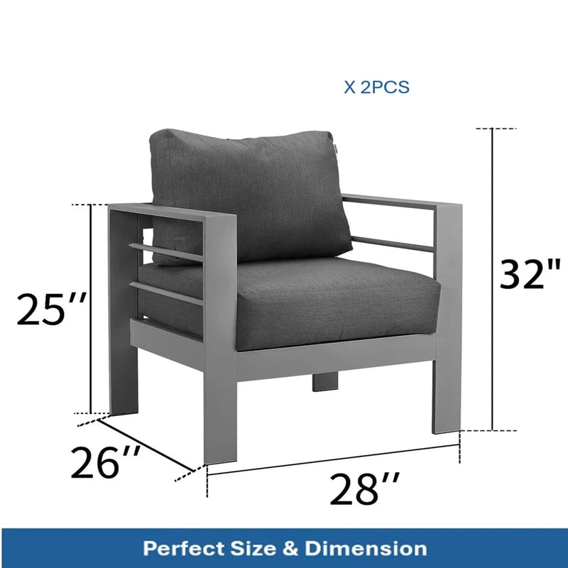 Patio Armchairs With Thick Cushions, All Weather (Set of 2) - Gray / Gray by HouseOfZazla