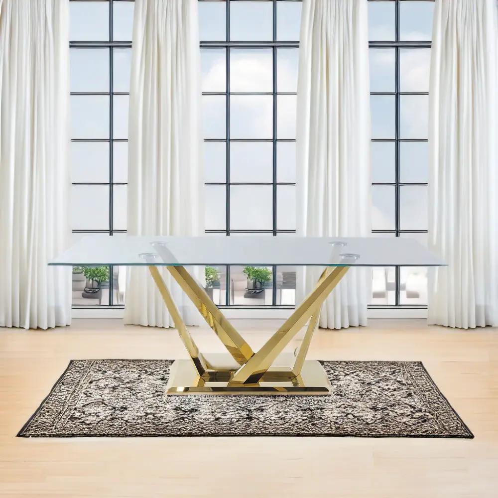 Barnard - Dining Table - Clear Glass & Mirrored Gold by Unique Piece Furniture