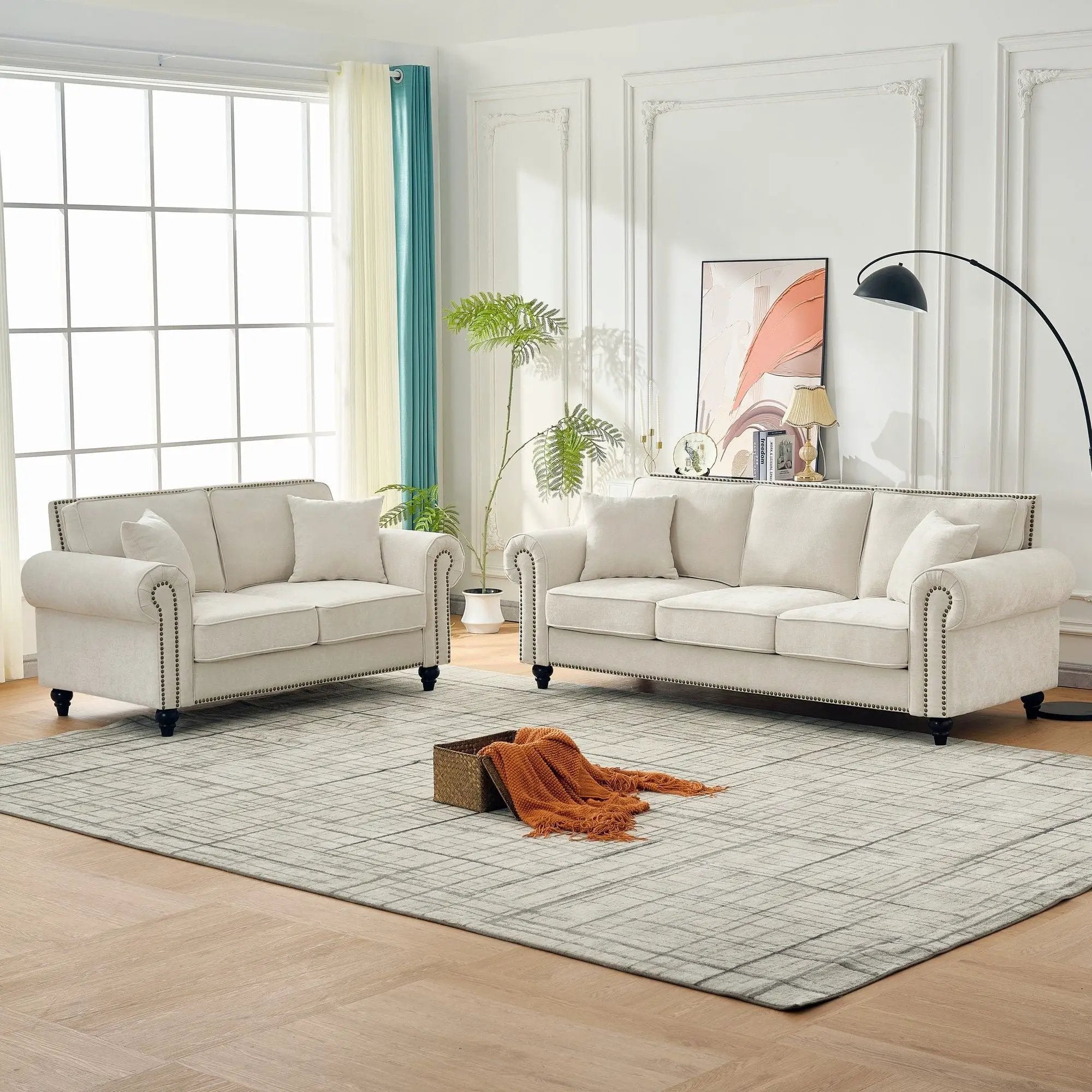 Modern 3 And 2 Seater Sofa With Rolled Arms, Tufted Upholstered Couch by HouseOfZazla