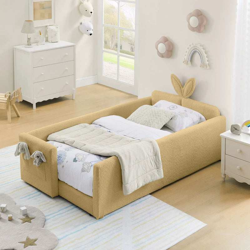 Cute Rabbit Ear Upholstered Platform Bed Frame With Safety Rail by Unique Piece Furniture