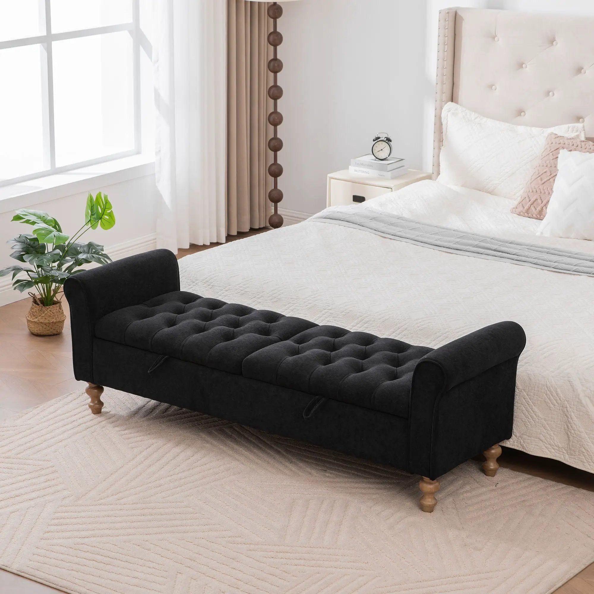 Modern Upholstered Storage Bench With Rolled Armrests] by HouseOfZazla