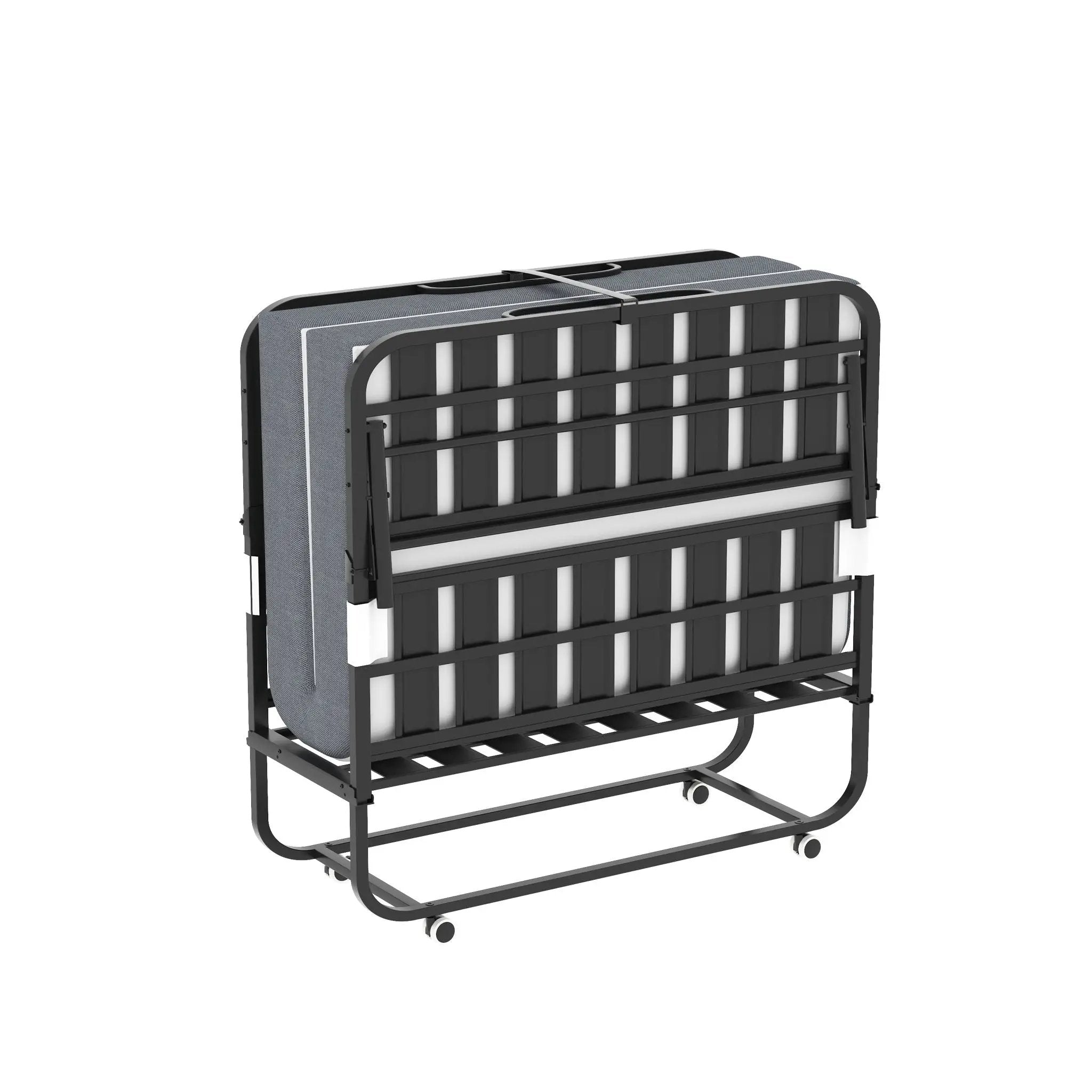 Twin Wide Folding Bed For Tall People, Extra Long & Wide Rollaway With Memory Foam, Heavy-Duty - Black by HouseOfZazla