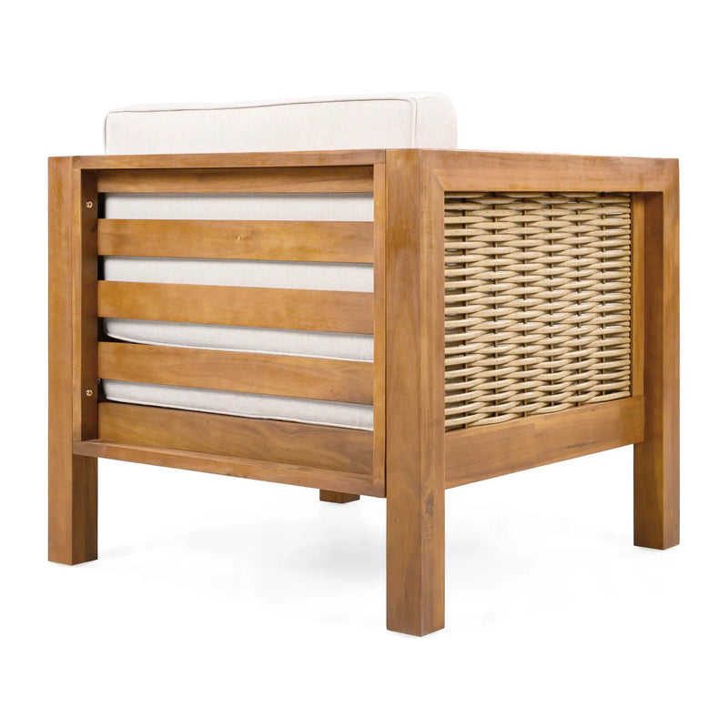Outdoor Club Chair With Rope Arm And Cushions - Beige / Teak by HouseOfZazla